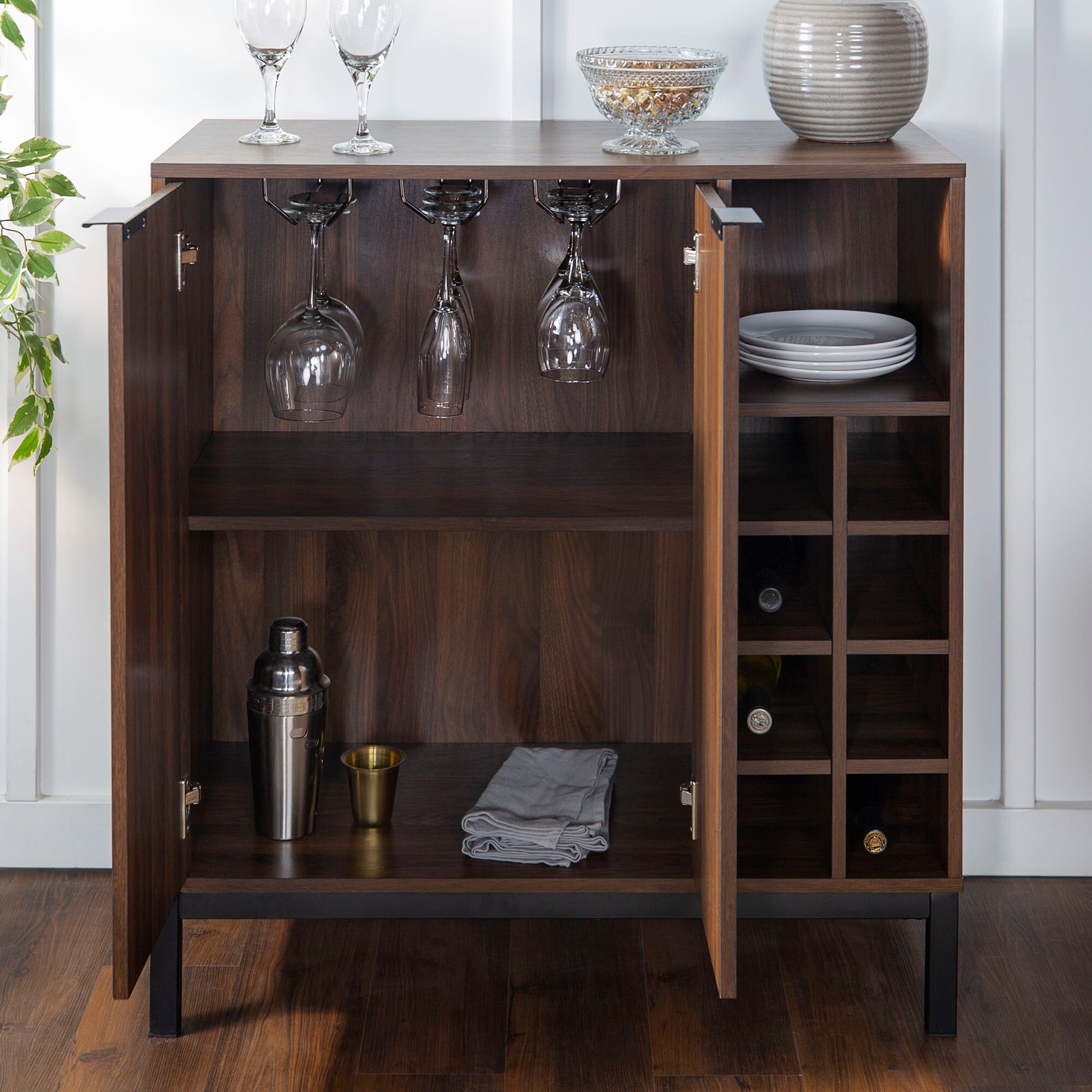 Dark walnut bar cabinet sale