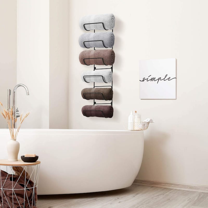 Six Level Bathroom Towel Rack Holder and Organizer - Black