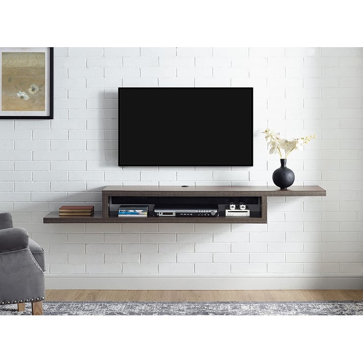 Asymmetrical Wall Mounted TV Console Entertainment Center Wall Decor Shelve Storage - 72" - Skyline Walnut