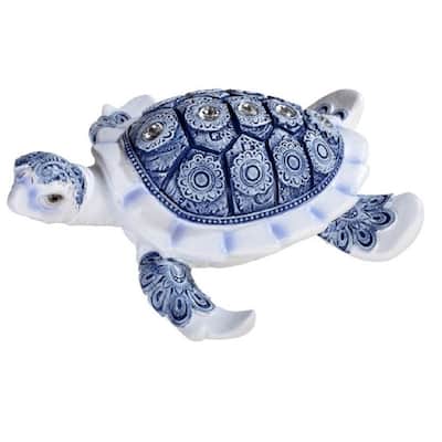 Q-Max 6"W Blue and White Sea Turtle Statue Marine Life Decoration Figurine