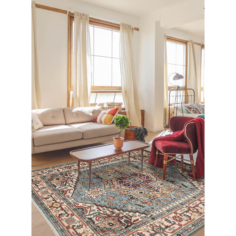 ECARPETGALLERY Hand-knotted Serapi Heritage Light Blue Wool Rug - 7'9 x 9'11