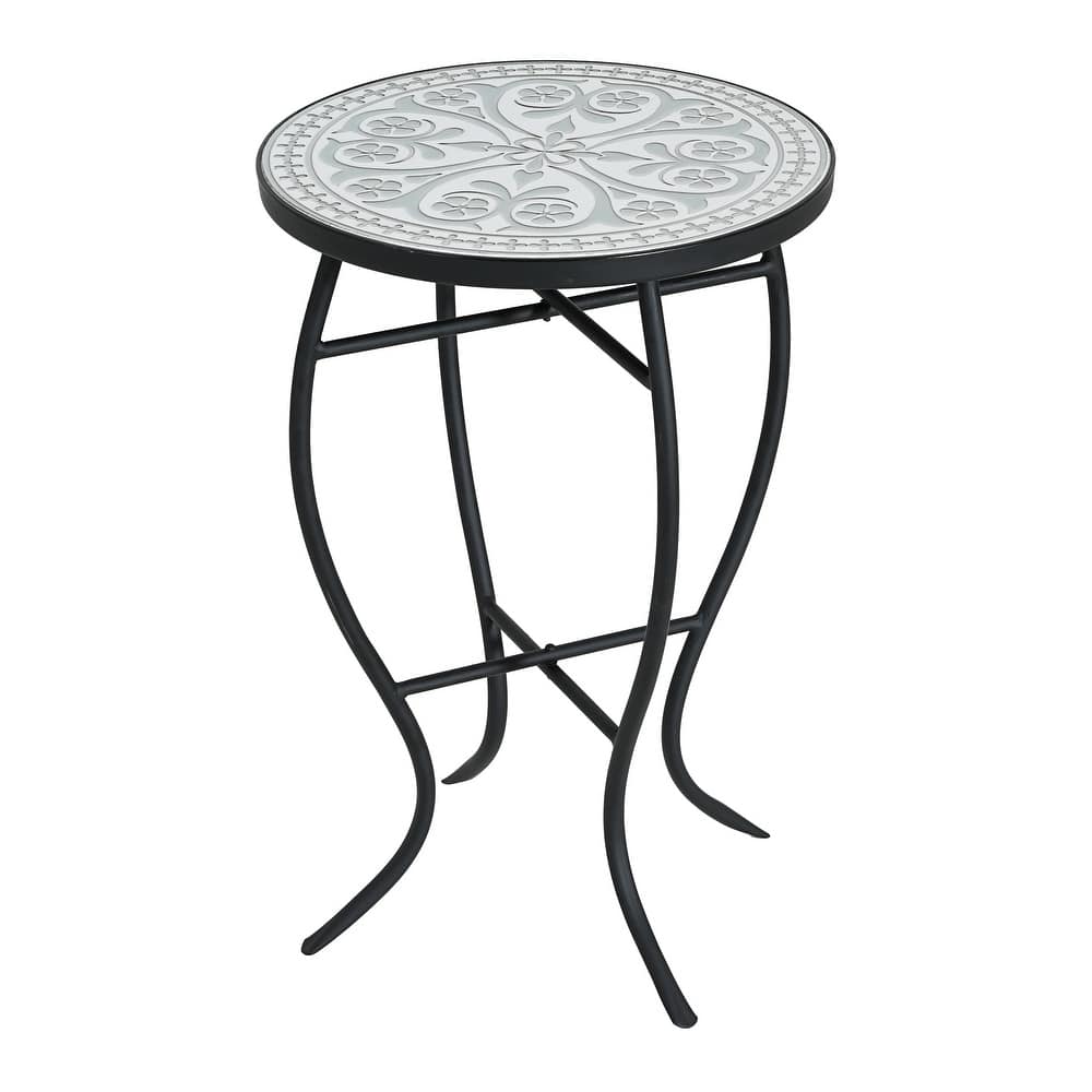 Christopher Knight Home - Han Outdoor Round Ceramic Tile Side Table with Iron Frame.