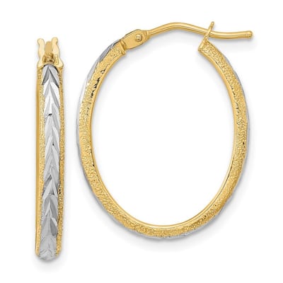 Curata 14k Yellow Gold White Rhodium Sparkle Cut Textured Hoop Earrings - 28.3x18.7mm