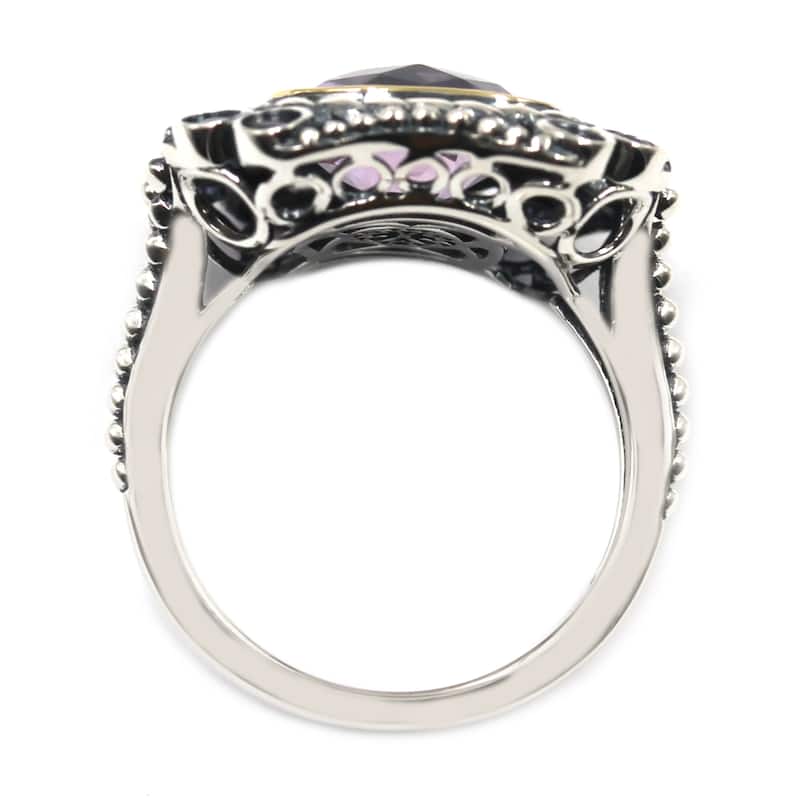 Sterling Silver 10mm Cushion Shaped Pink Amethyst Textured Ring