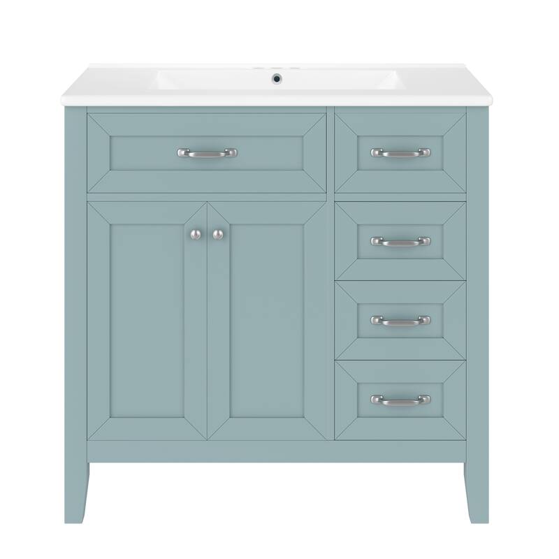 36-Inch White Bathroom Vanity Set – Solid Frame & MDF Construction with Sink Combo‌