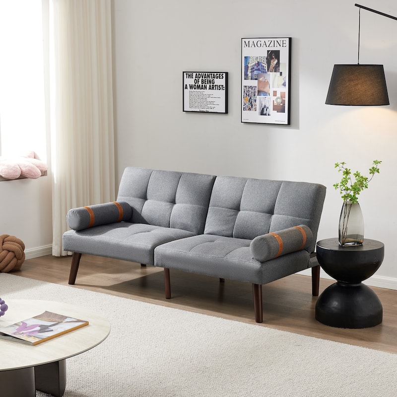 Convertible Sofa Bed Futon with Solid Wood Legs Linen Fabric