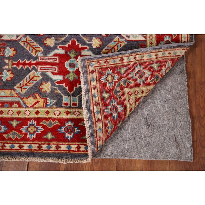 Geometric Kazak Accent Rug Hand-Knotted Blue Wool Carpet - 2'9" x 4'1"