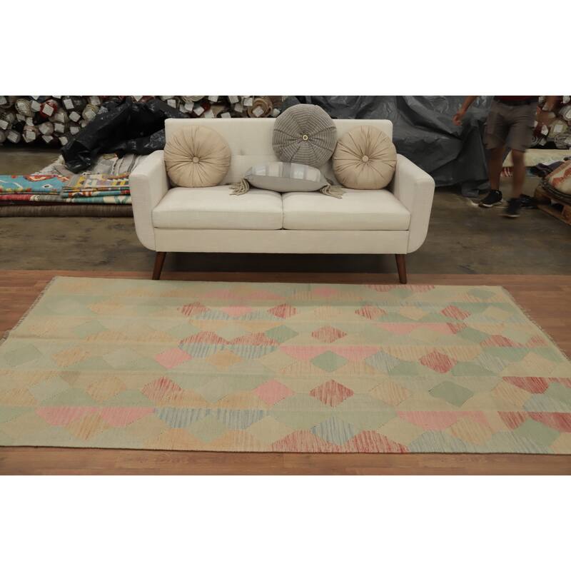 Hand Woven Oriental 100% Wool Carpet Southwestern Tribal Multi-Colored Kilim Area Rug - 8' 3'' X 4' 8''