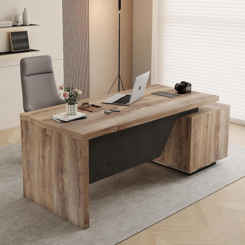 WESOME Modern Width Adjustable Executive Desk with Storage Cabinet for Home Officec