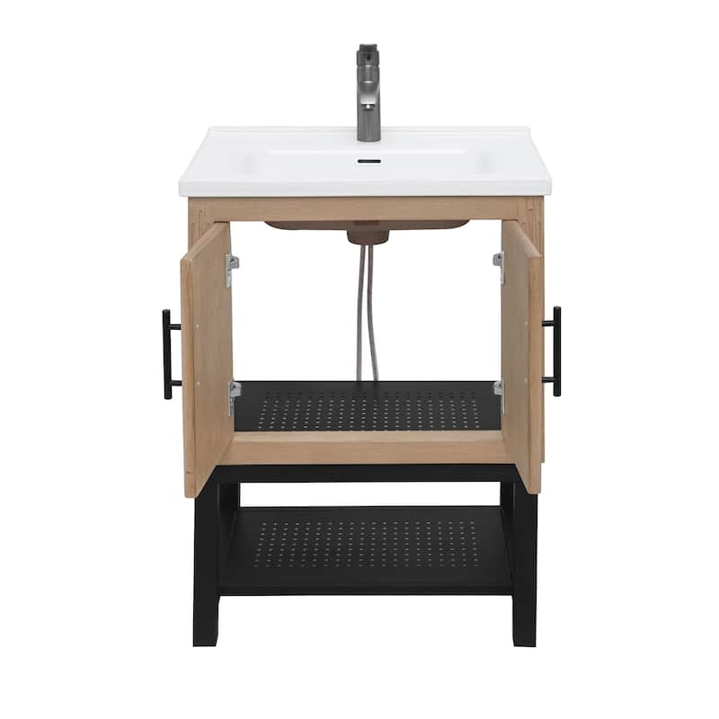 Roomfitters 24" Bathroom Vanity with Sink, Freestanding Storage Cabinet with 2 Doors and Open Shelf