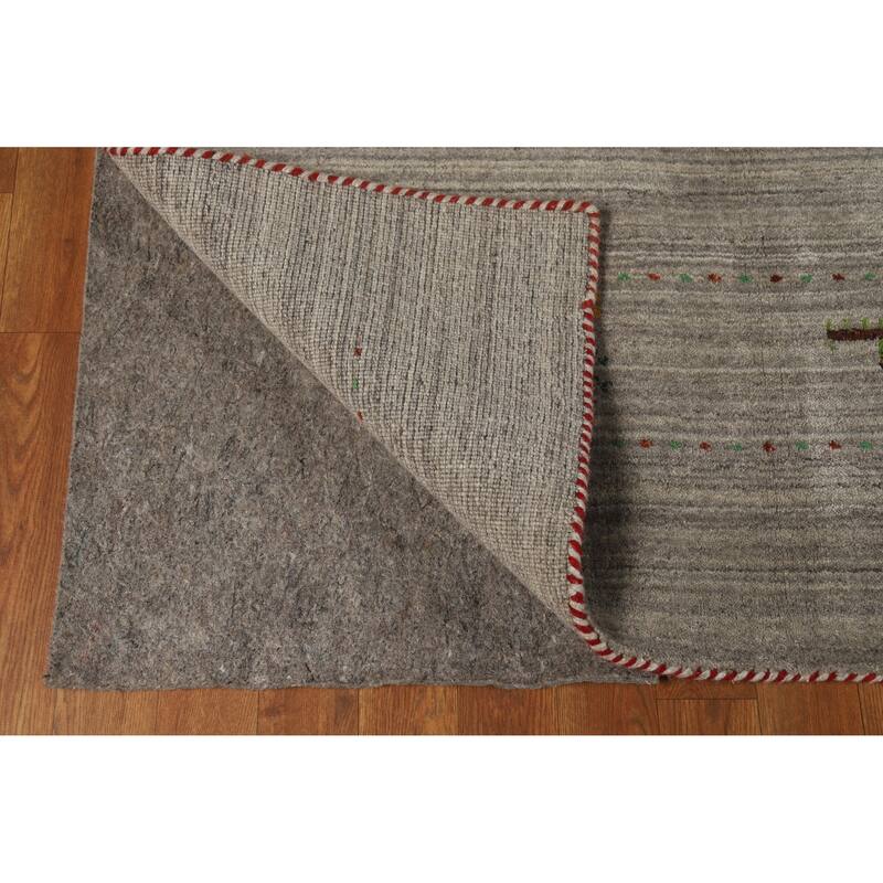 Hand Knotted Oriental 100% Wool Carpet Tribal Animal Pictorial Greys & Charcoal Gabbeh Area Rug - 9' 9'' X 7' 11''