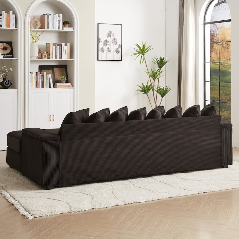 104'' L-Shaped Corduroy Sectional Sofa Couches with Chaise, 8 Pillows