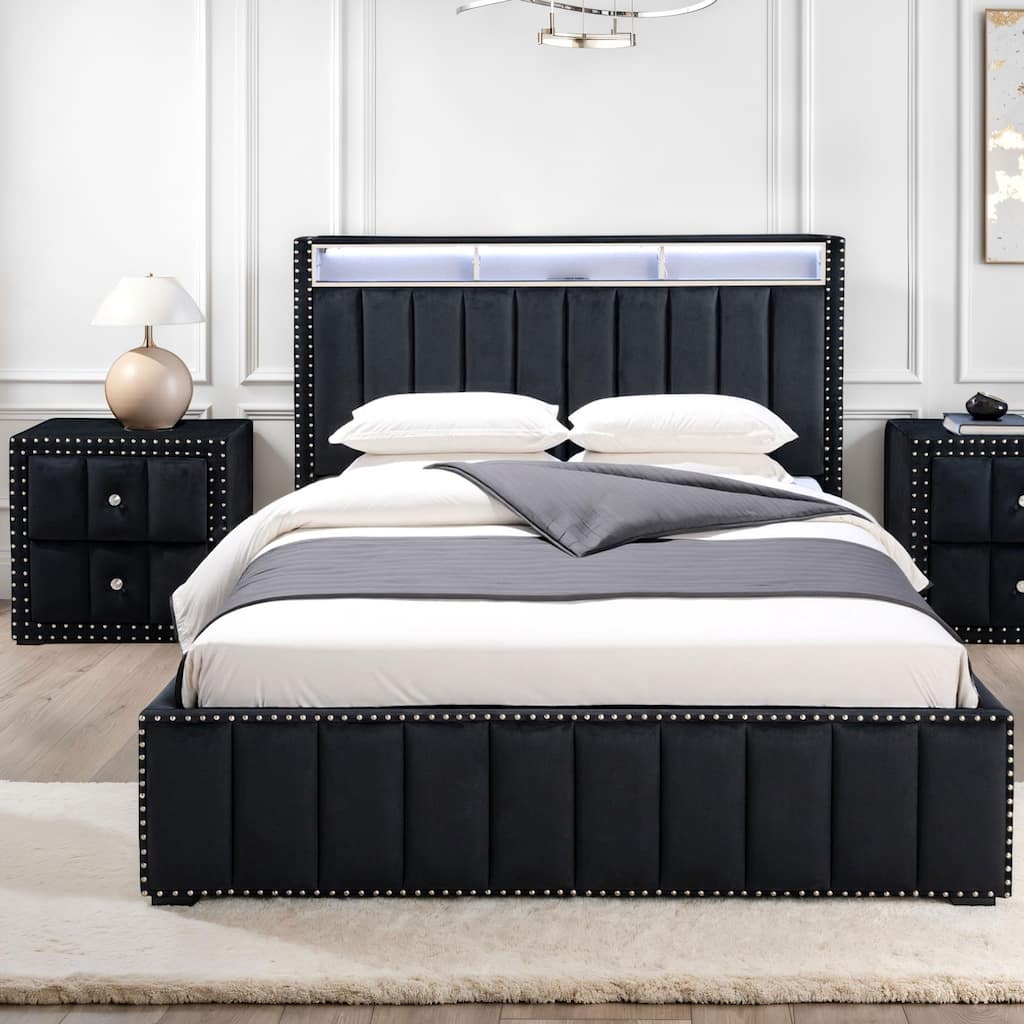 247 Shop At Home Fynor Modern 2-Piece Velvet Queen Storage Platform Bedroom Set