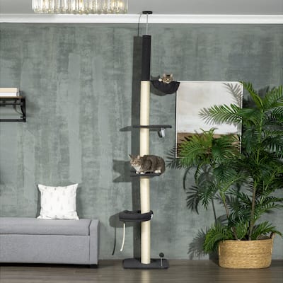 94"-106" Adjustable Cat Tree Tower with Hammock, Bed & Sisal Posts - 17.75" L x 17.75" W x 94.5" -106.25" H