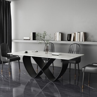 Modern Sintered Stone Matte Black Steel Base Dining Table - Bed Bath ...