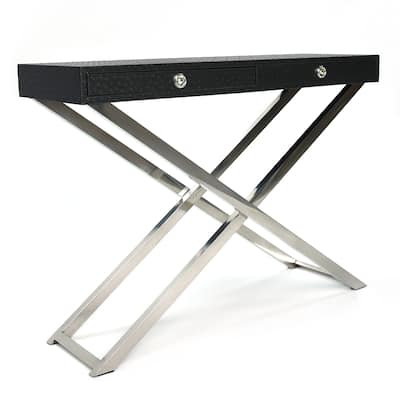 Empire Art Direct Black Ostrich Leather Side Tray Console Table - 43" x 14" x 32"
