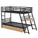 preview thumbnail 5 of 24, Modern Metal Bunk Bed with Built-in Desk, Light and 2 Drawers, Black