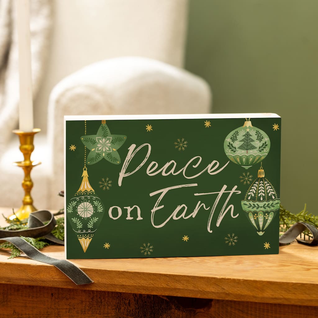 Shades of Green Sign Wood Block - "Peach On Earth" - 12"x8" - Multicolor