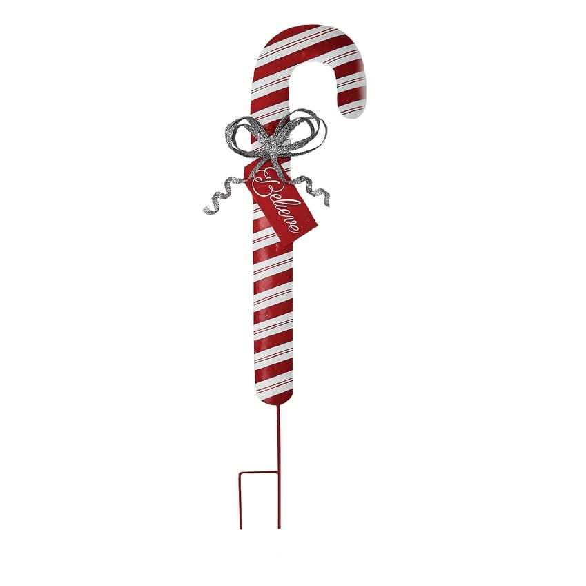 36" Tin Candy Cane Stake - Multicolor