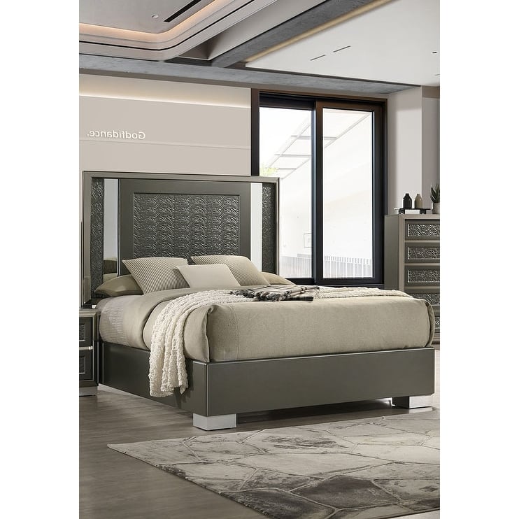 Modern Style Dark Gray Platform 1PC LED Bed