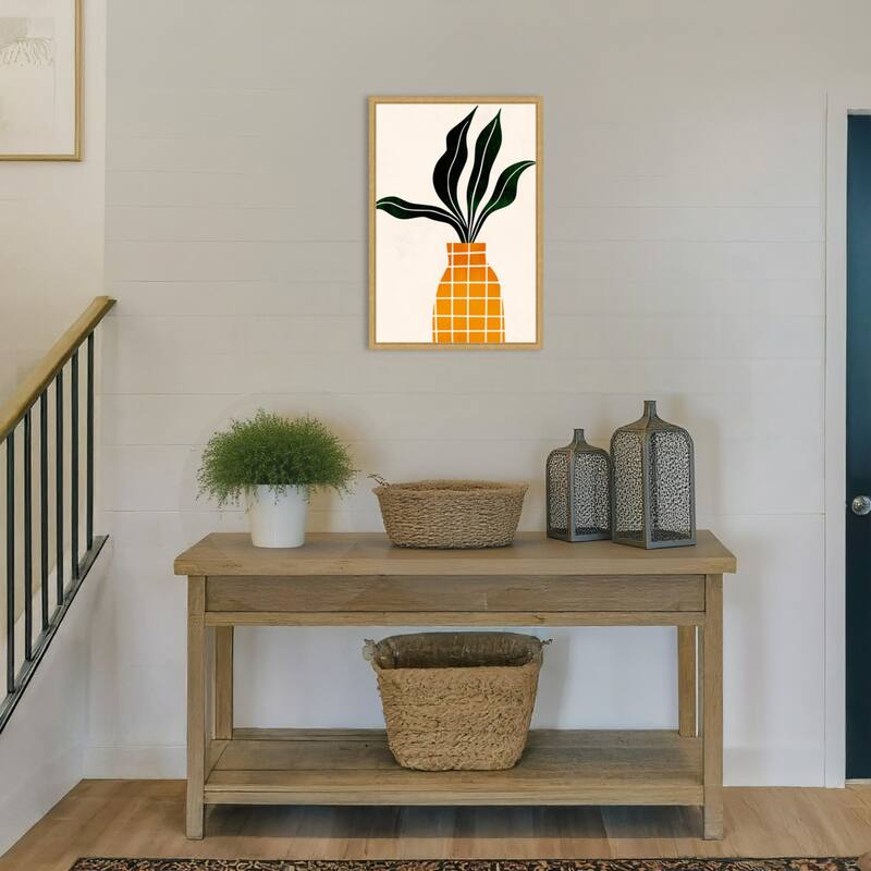 Peter the Plant by Eins Kubistika Framed Canvas Wall Art Print - Sylvie Bright Gold