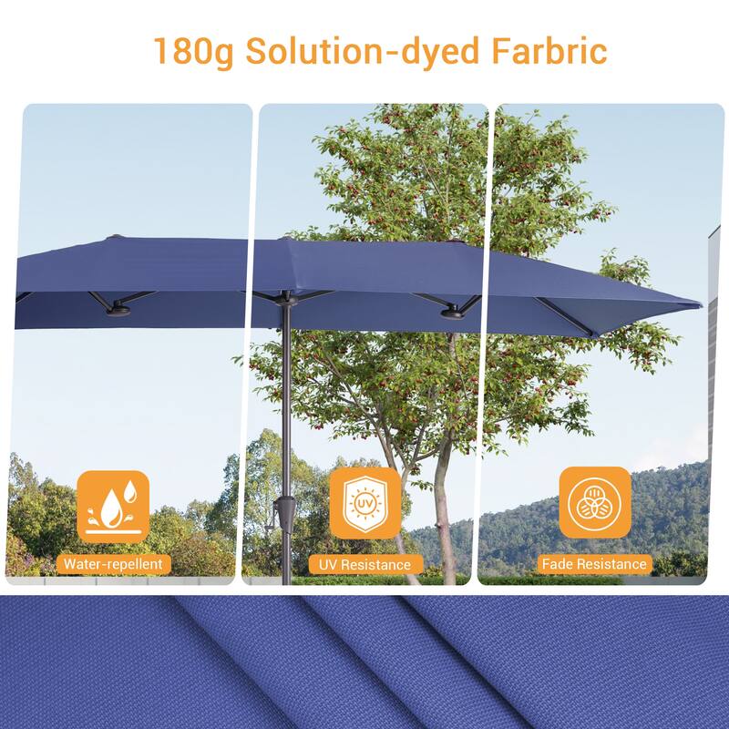 LIVOOSUN 11x7/10x6.5Ft Large Double-Sided Rectangular Outdoor Patio Market Umbrella with Crank, Gray