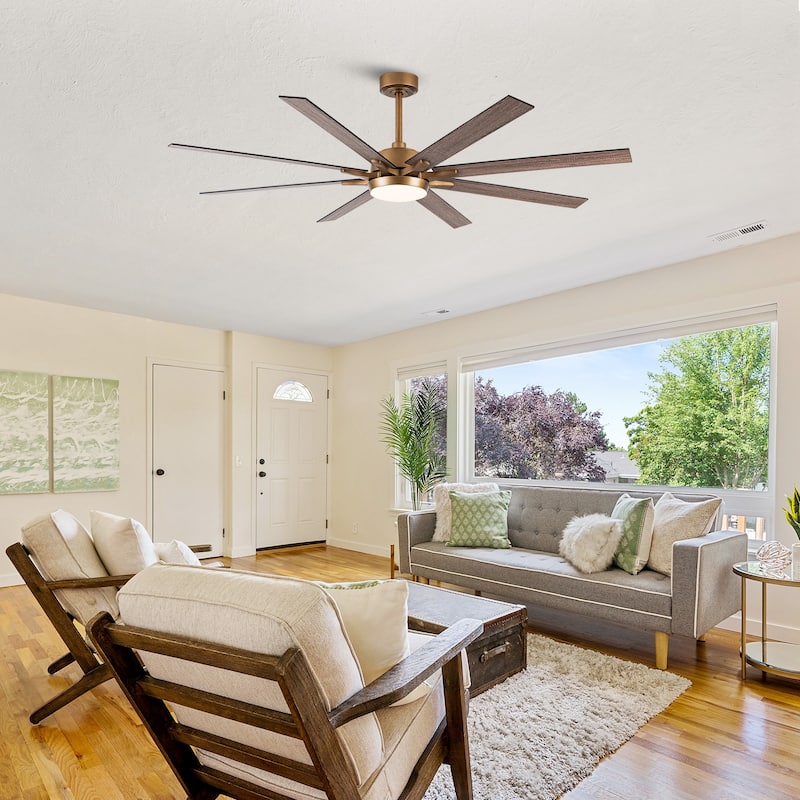 65-Inch Antique Brass/ Black/ White Reversible Large Ceiling Fan with Light and Remote - Aged Brass