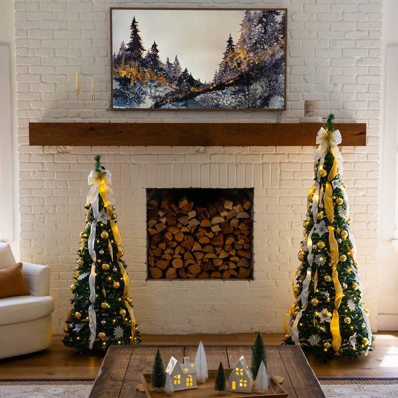 6-ft Pre-Lit Pop up Christmas Tree with Gold & Silver Ornaments