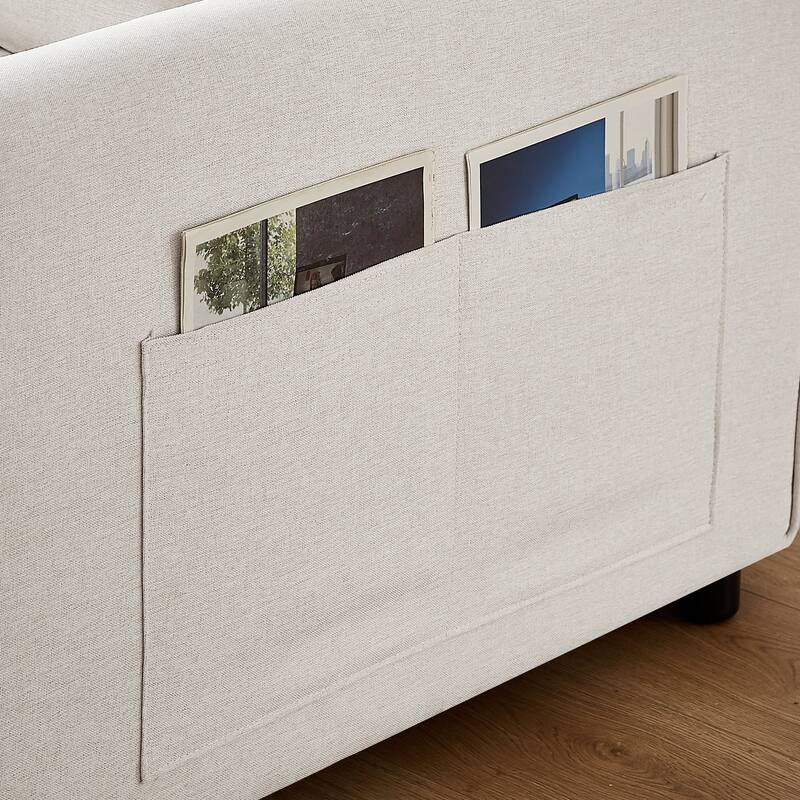 Modern Linen Convertible Loveseat Sleeper Sofa Couch with Adjustable Backrest, Pull-Out Bed and 2 Lumbar Pillows