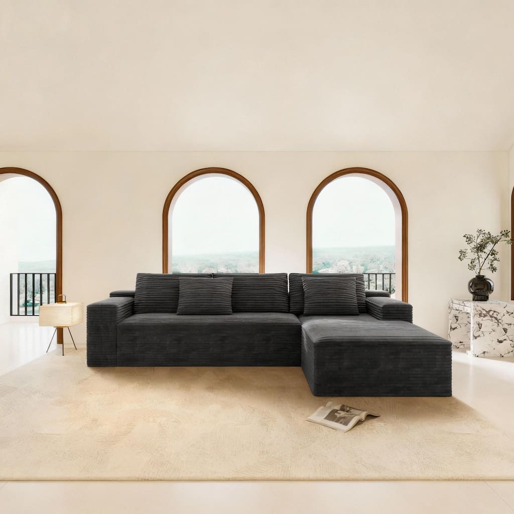 Modular Sectional Sofa with L-Shape Chaise Lounge, Corduroy Upholstered Cloud Couch, Full Compression Deep Seat Corner Sofa
