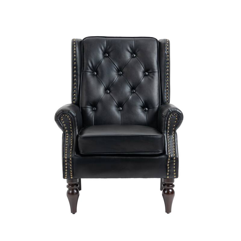 Black PU 29.33" High Back Upholstered Arm Chair with Nailheads