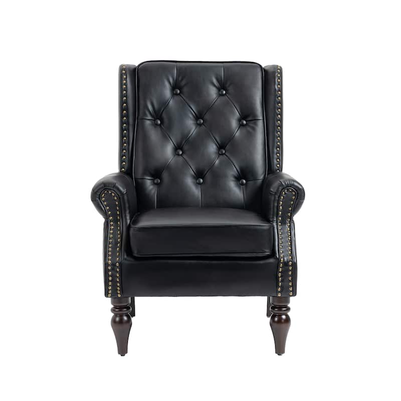 Mid-Century Velvet/Leather Upholstered Tufted Wood Frame Armchair