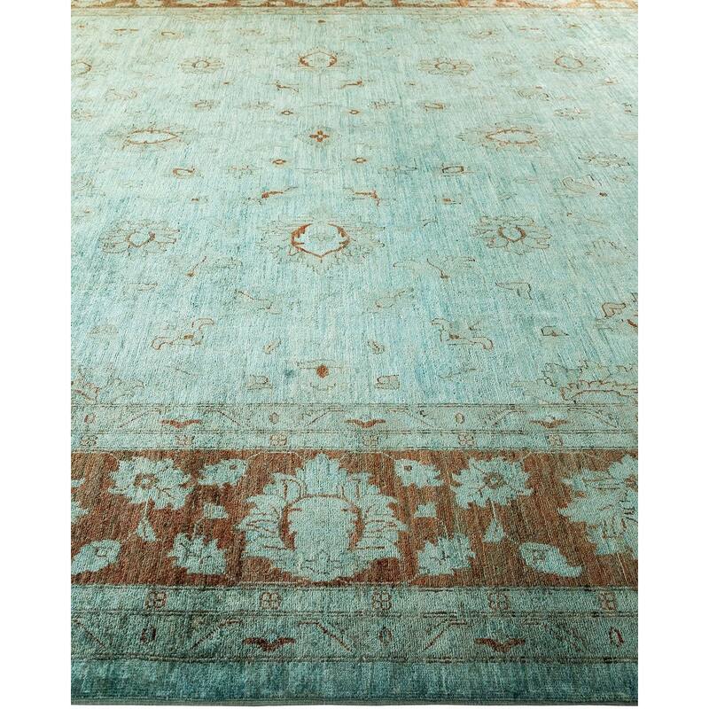 Overton Hand Knotted Wool Vintage Inspired Modern Contemporary Overdyed Blue Area Rug - 11' 9" x 14' 9"