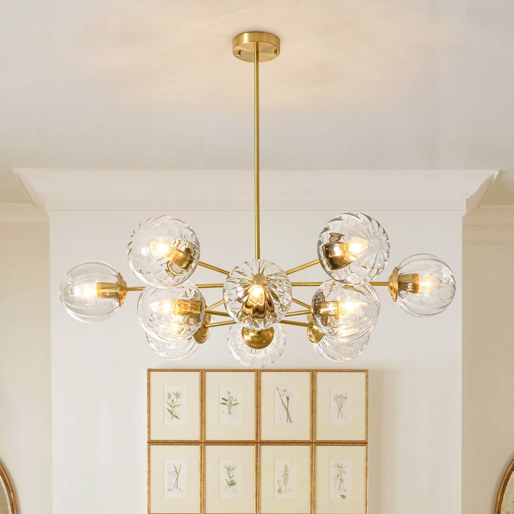 Glam 2-Tier Clear Ribbed Glass Bubble Sputnik Chandelier 35.4in