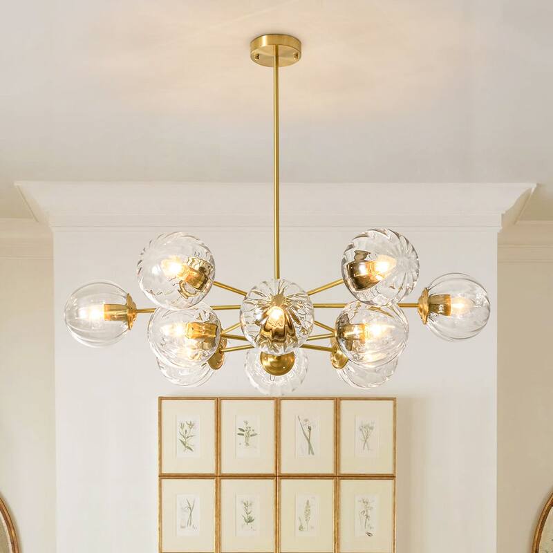Glam 2-Tier Clear Ribbed Glass Bubble Sputnik Chandelier 35.4in - Brass