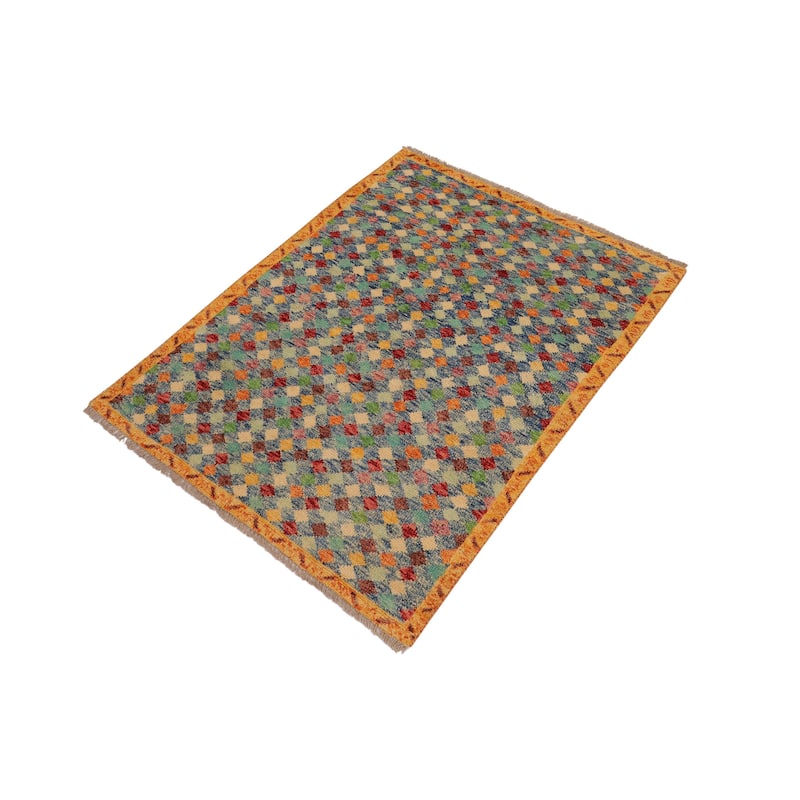 Modern Balochi Odom Blue/Gold Hand Knotted Wool Rug - 3'6'' x 4'10''