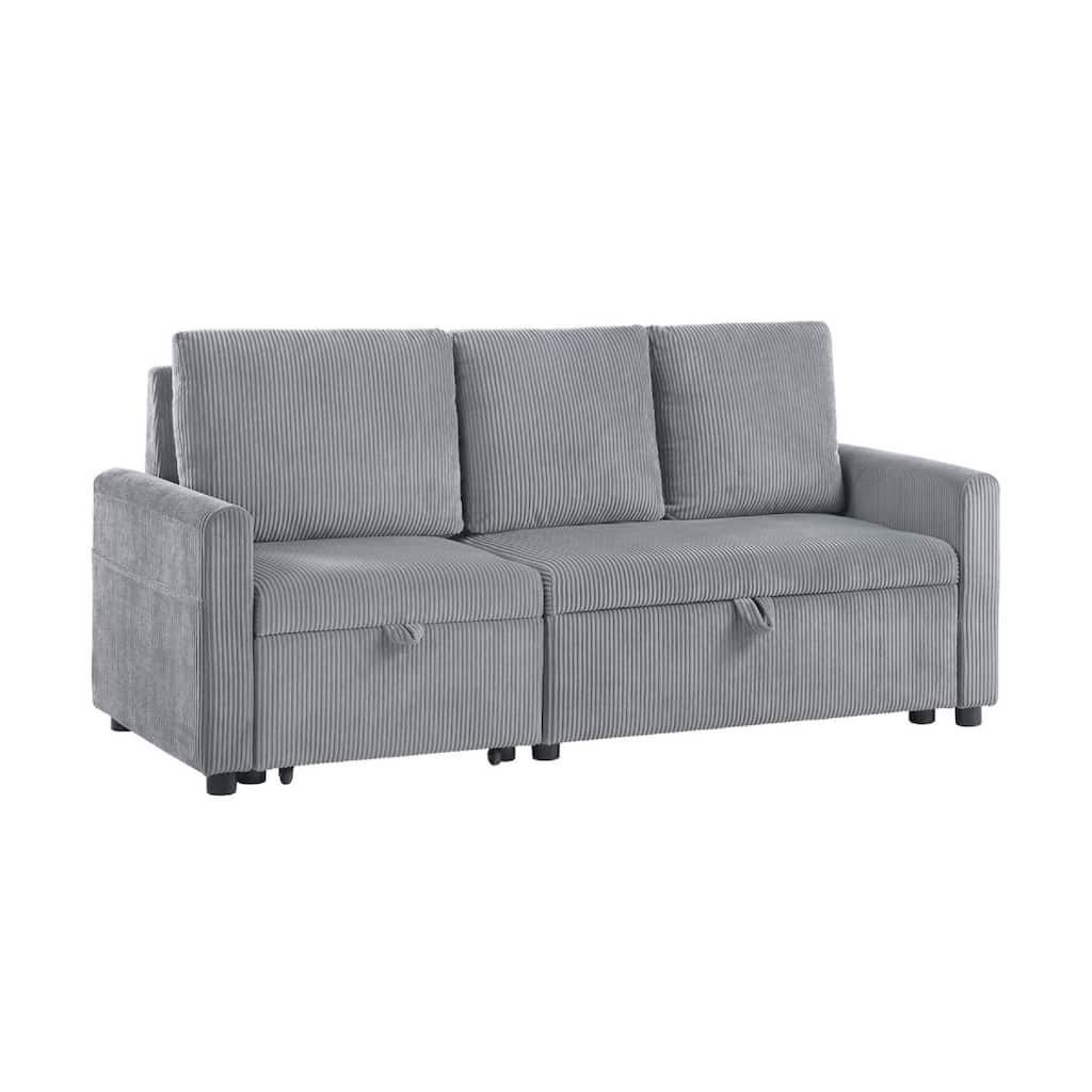 Swin Sofa w Pull Out Chaise and Storage, Gray Corduroy, 70 Inch