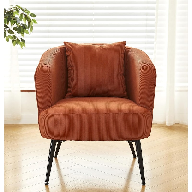 Modern Channel Corduroy Velvet Accent Chair with Black Metal Legs Luxurious Design and Comfortable Seating Ideal - Cinnamon Brown