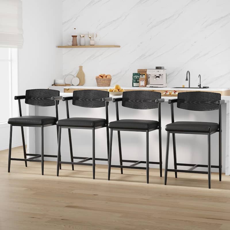 26" Counter Height Bar Stools Set of 2/4 with Arms, 2PCS/4PCS Modern Bar Stools Set with Back & Upholstered Wider Seat