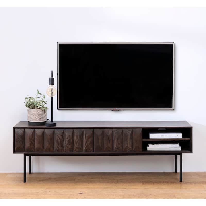 Rye Studio Modern 63" Wide 2-Drawer TV Lowboard, Espresso Oak - 16"W x 63"L x 20"H