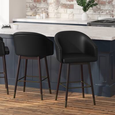 Set of 2 Upholstered Counter Stools with Wooden Legs