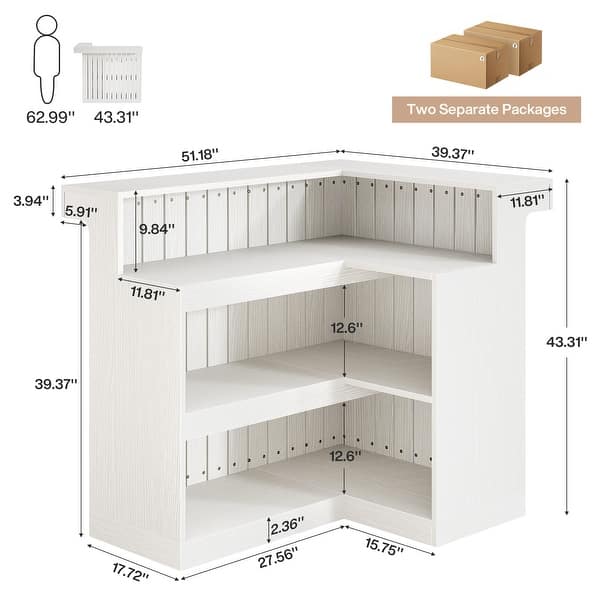 dimension image slide 2 of 3, L-Shaped Home Bar Unit, 4-Tier Corner Liquor Bar Table