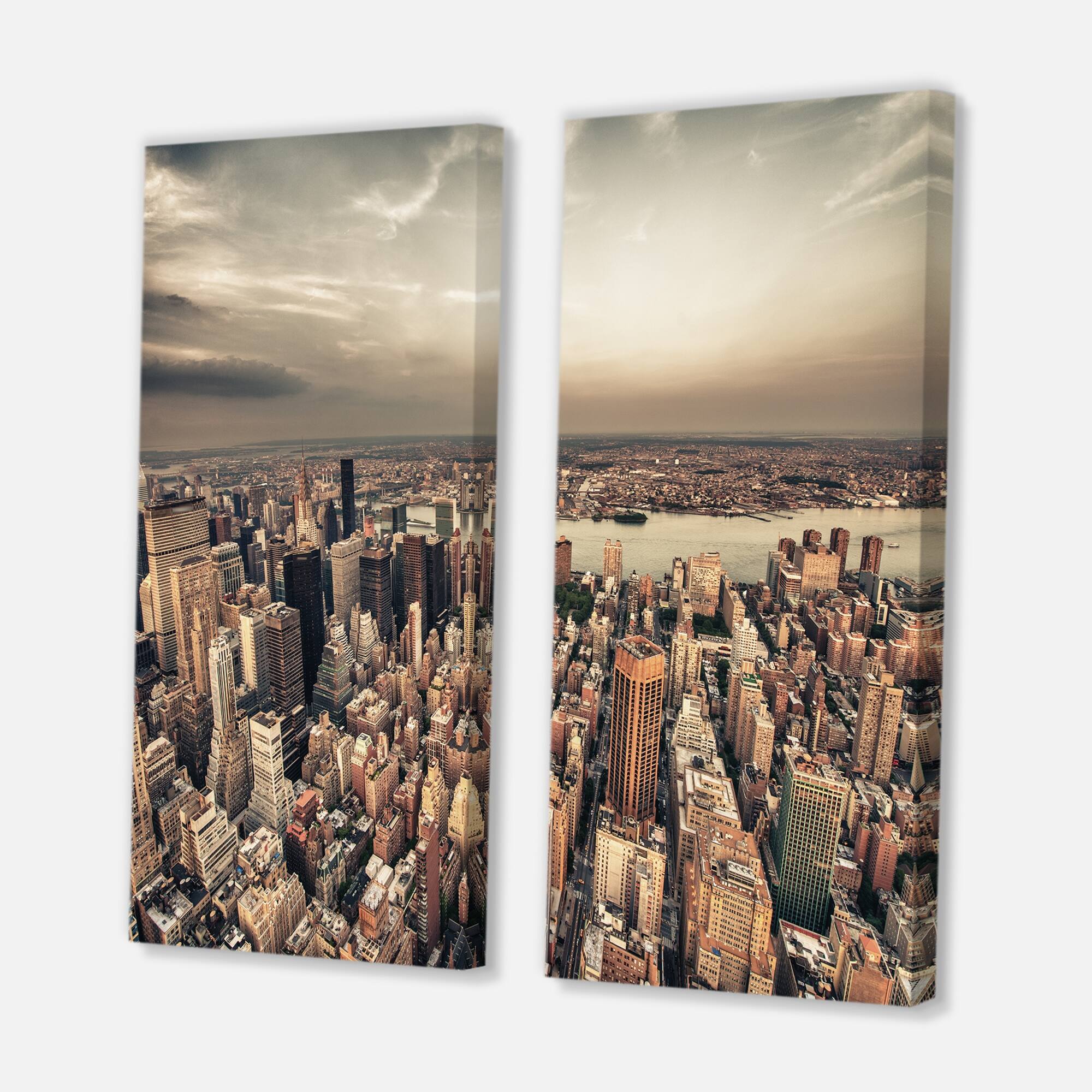 Designart "Manhattan Skyscrapers Aerial View" Modern Cityscape Canvas
