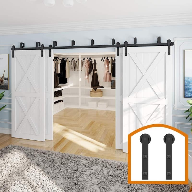 WINSOON 4-18FT Bypass Sliding Barn Door Hardware Kit for Four Doors I Roller