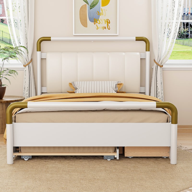 Wooden Storage Platform Bed, with 2 Big Drawers