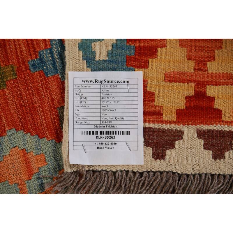 Geometric Kilim Large Rug Flatweave Dining Room Wool Carpet - 10'4"x 15'9"