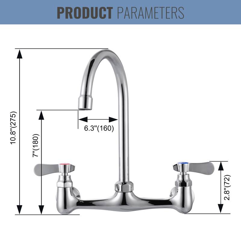 WOWOW Double Handle Wall Mount Standard Kitchen Faucet with 8 in. Swivel Spout