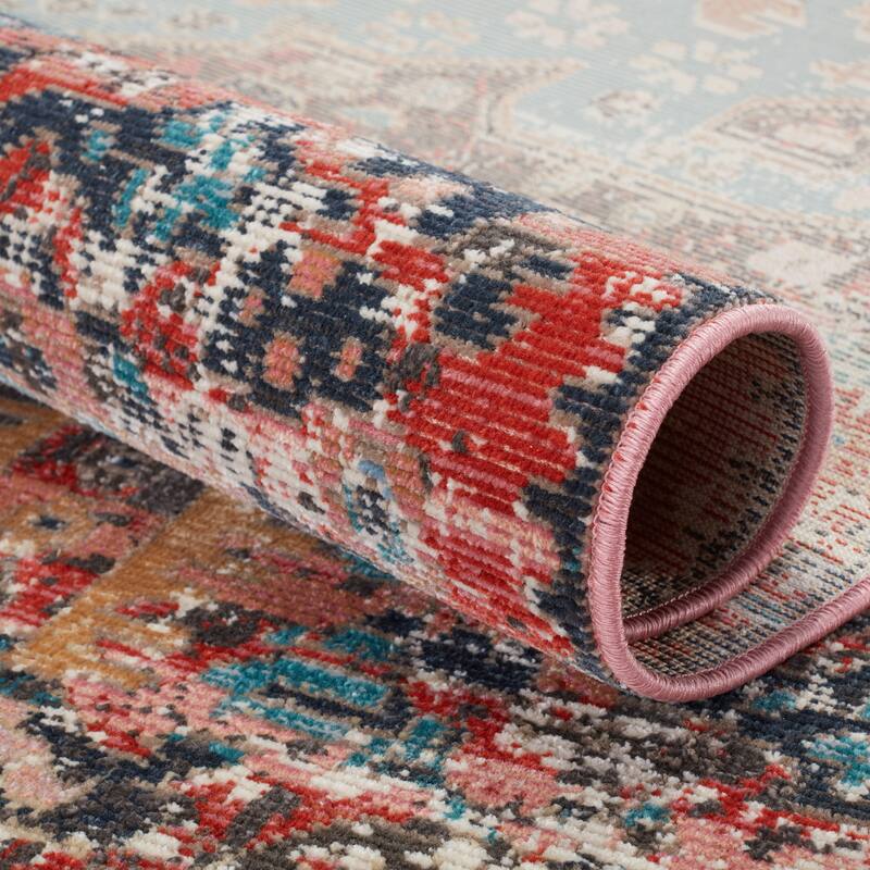Presia Indoor/ Outdoor Medallion Red/ Teal Area Rug
