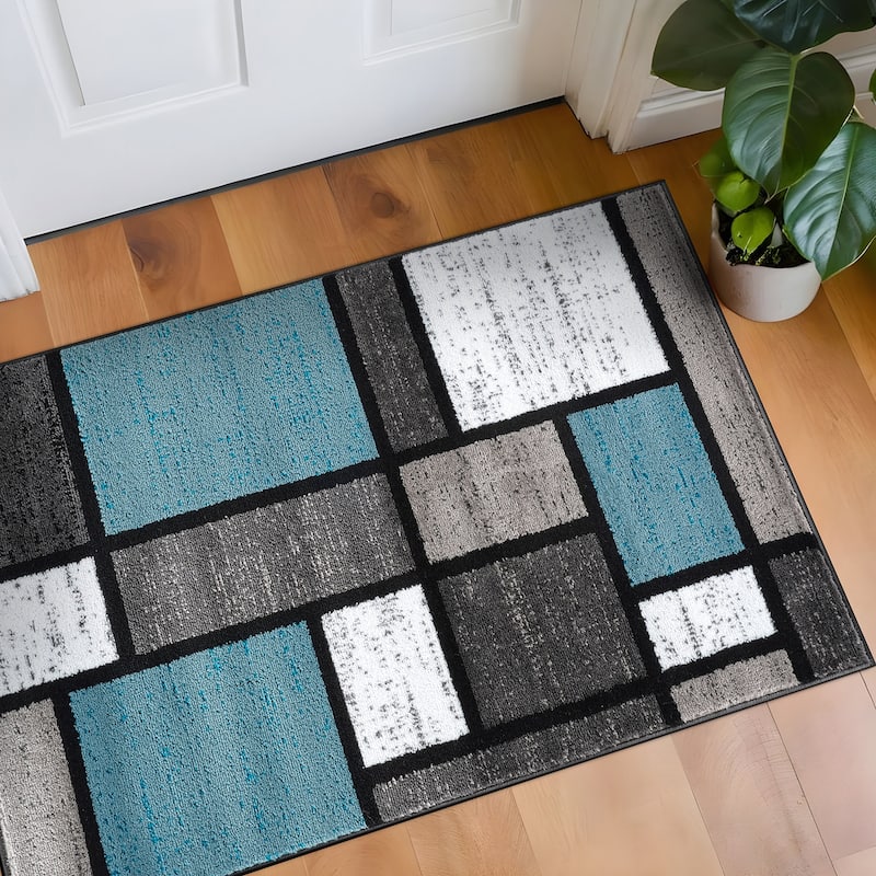 World Rug Gallery Contemporary Modern Boxed Color Block Area Rug - 2' 7" x 4' - Light Blue