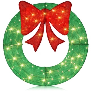 Costway 48 Inch Pre-Lit Christmas Wreath with 200 LED Lights Red Bow ...